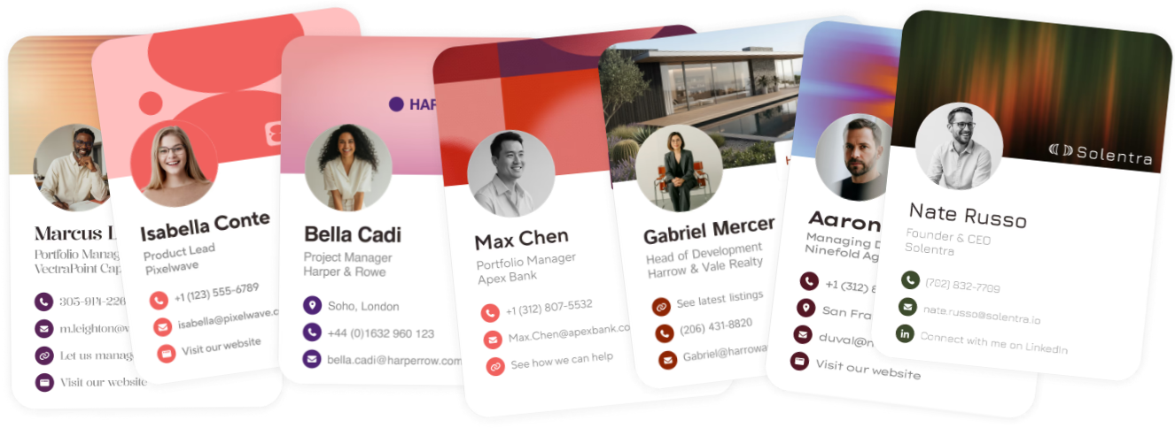 Digital business cards showcase